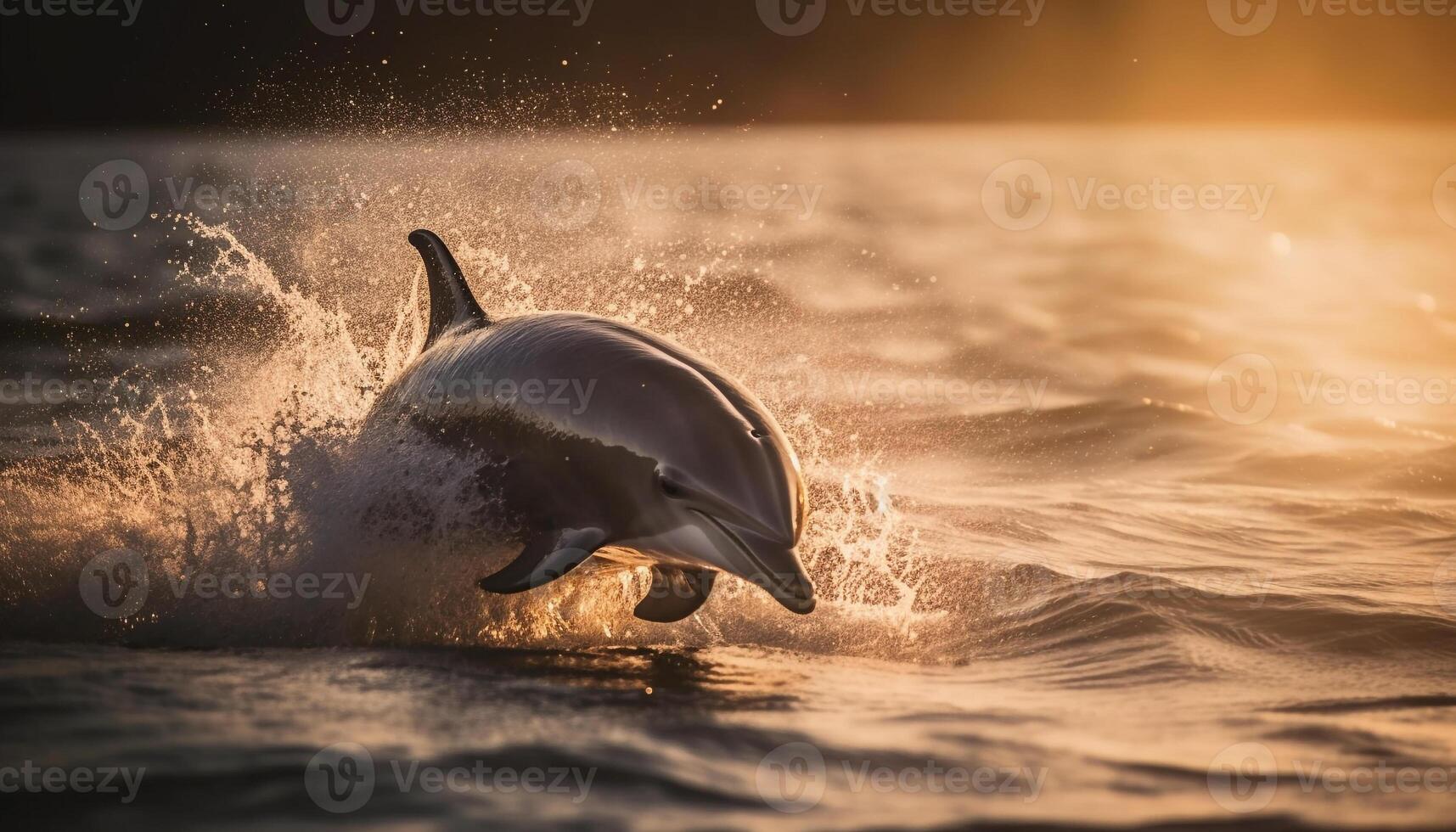 spielerisch Delfin Springen im das Blau Wellen generiert durch ai foto