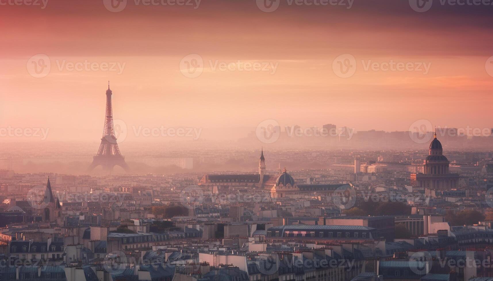 Sonnenuntergang leuchtet majestätisch Stadt Horizont, berühmt Wahrzeichen generiert durch ai foto