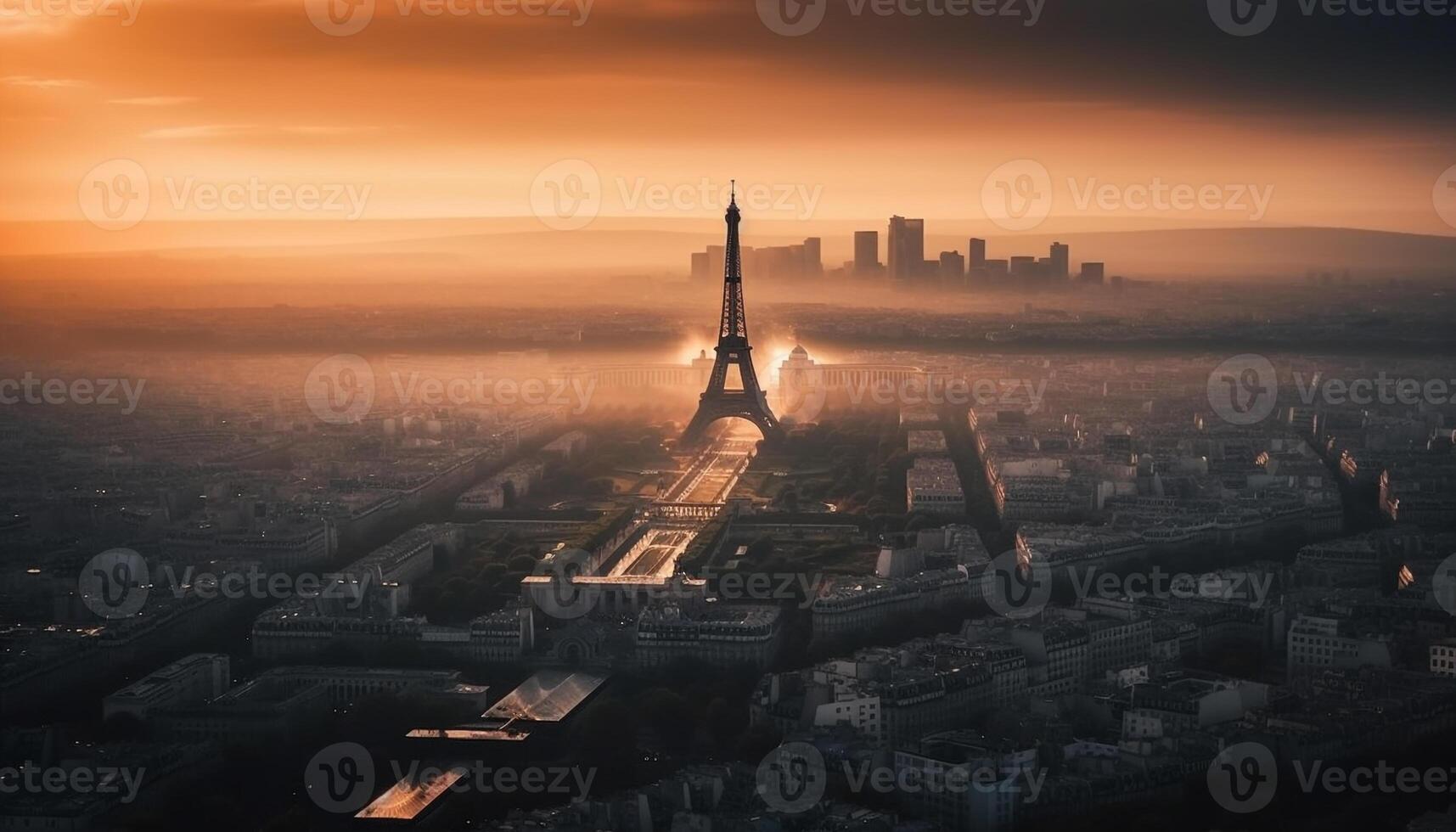 Sonnenuntergang leuchtet Stadt Horizont, ein Panorama- Reise Ziel generiert durch ai foto