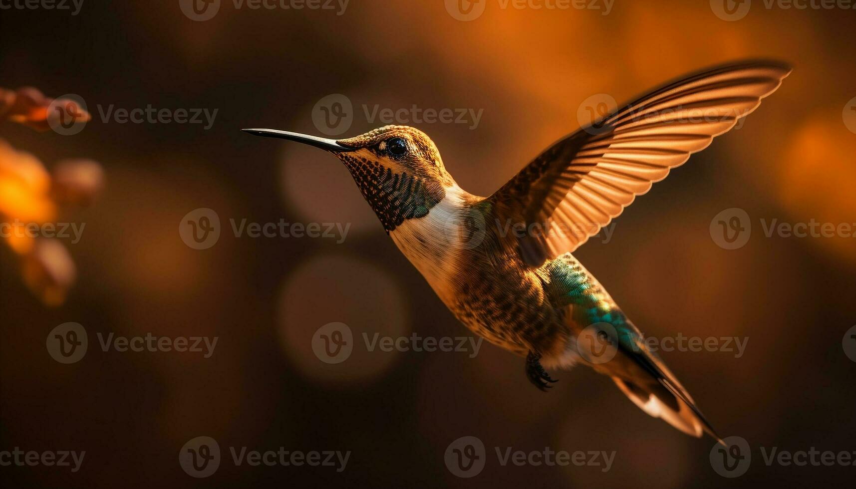 schweben Kolibri Spreads irisierend Flügel im Mitte Luft generiert durch ai foto