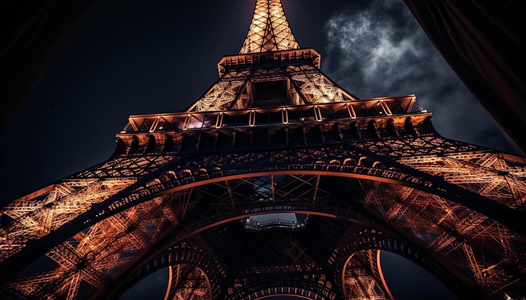 majestätisch Eiffel Turm leuchtet Paris beim Dämmerung generiert durch ai foto