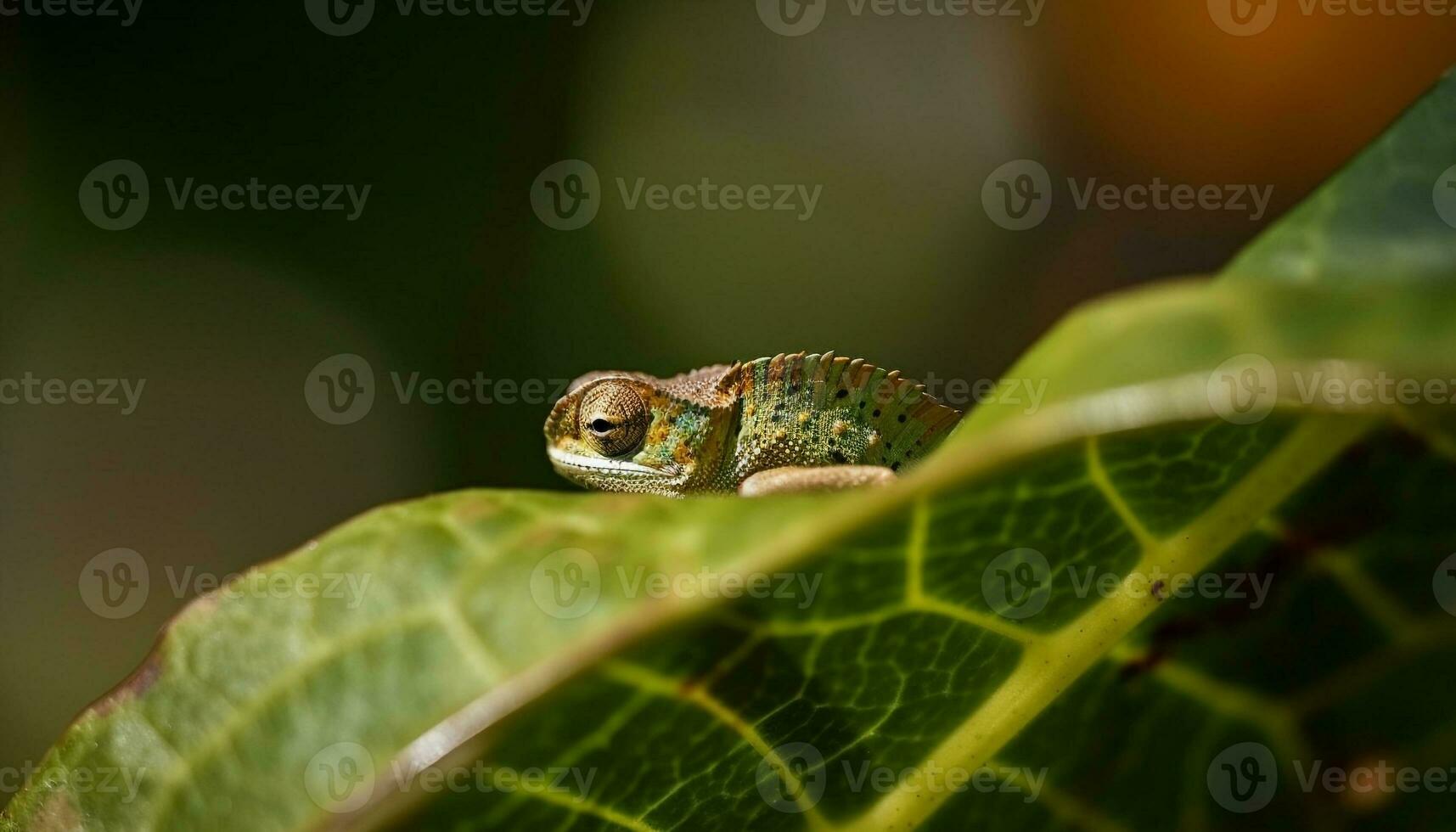 multi farbig Gecko kriecht auf Grün Blatt generiert durch ai foto