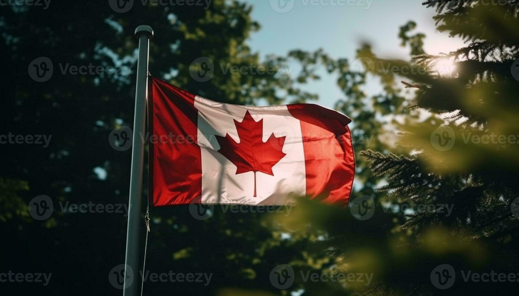 kanadisch Flagge Wellen stolz im das Sonnenlicht generiert durch ai foto