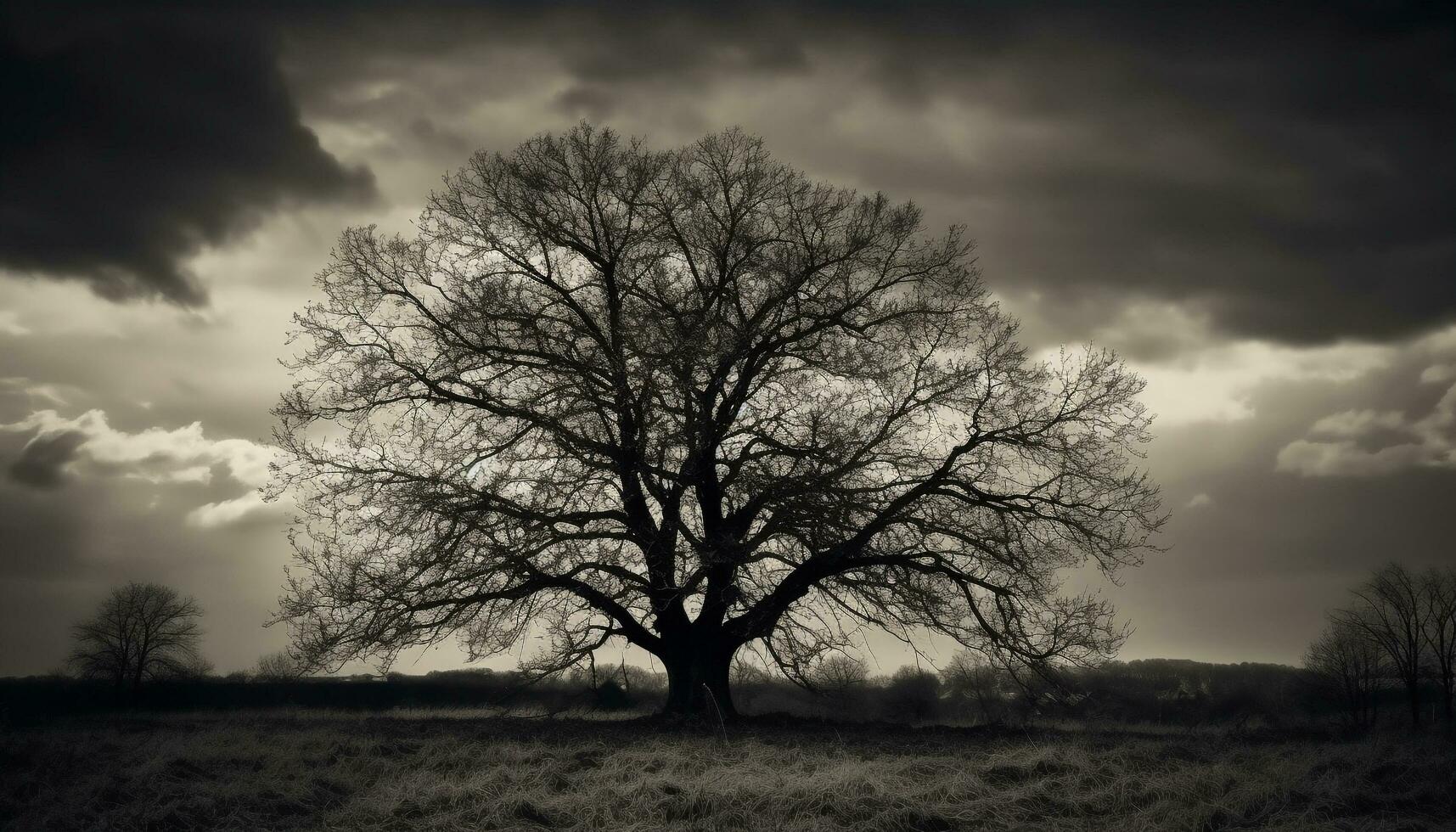 Silhouette von Baum Stamm, gespenstisch und einsam generiert durch ai foto