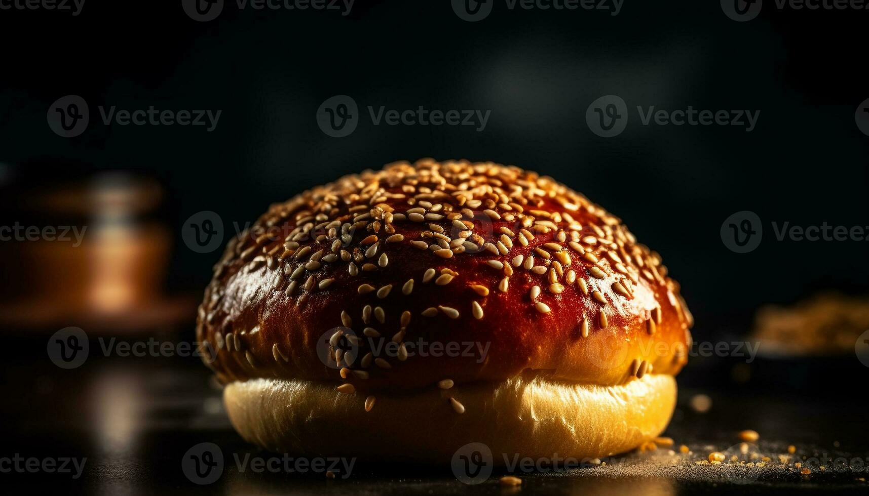 gegrillt Burger auf Sesam Brötchen, Gourmet Mahlzeit generativ ai foto