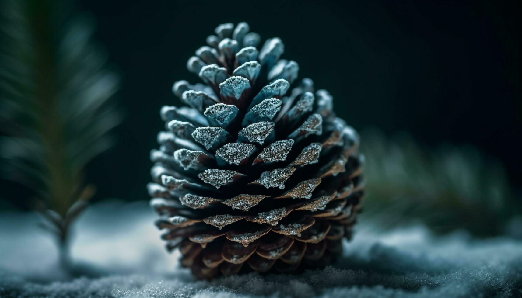 immergrün Kiefer Kegel Dekoration bringt Winter Feier drinnen generativ ai foto