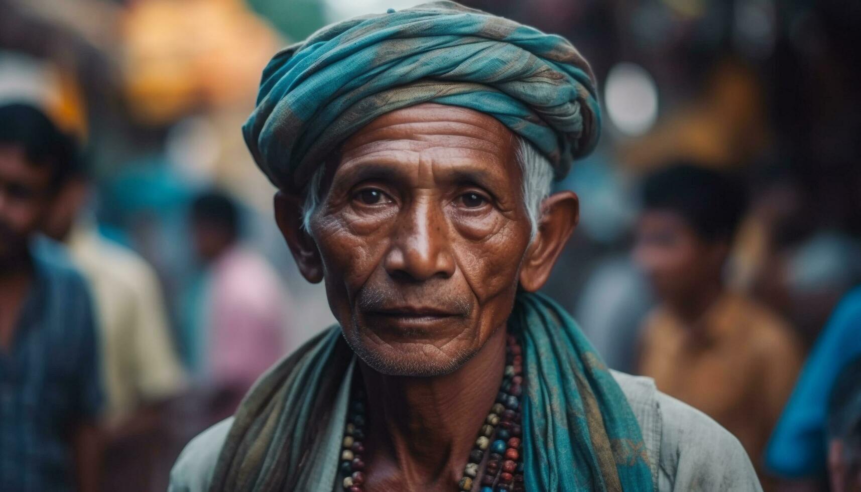 indisch Kultur einer Mann lächelnd suchen beim Kamera generiert durch ai foto