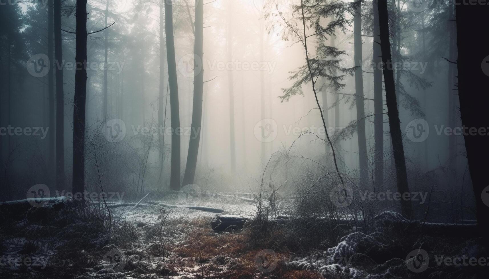 gespenstisch Wald Geheimnis im das dunkel Nacht generiert durch ai foto