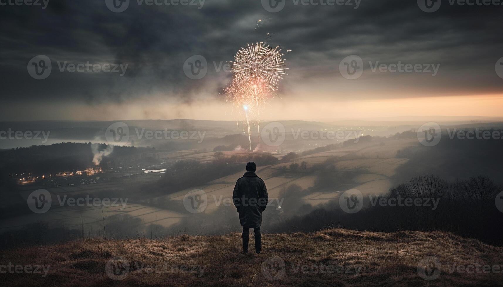 Stehen auf Berg Gipfel feiern Freiheit Erfolg generiert durch ai foto