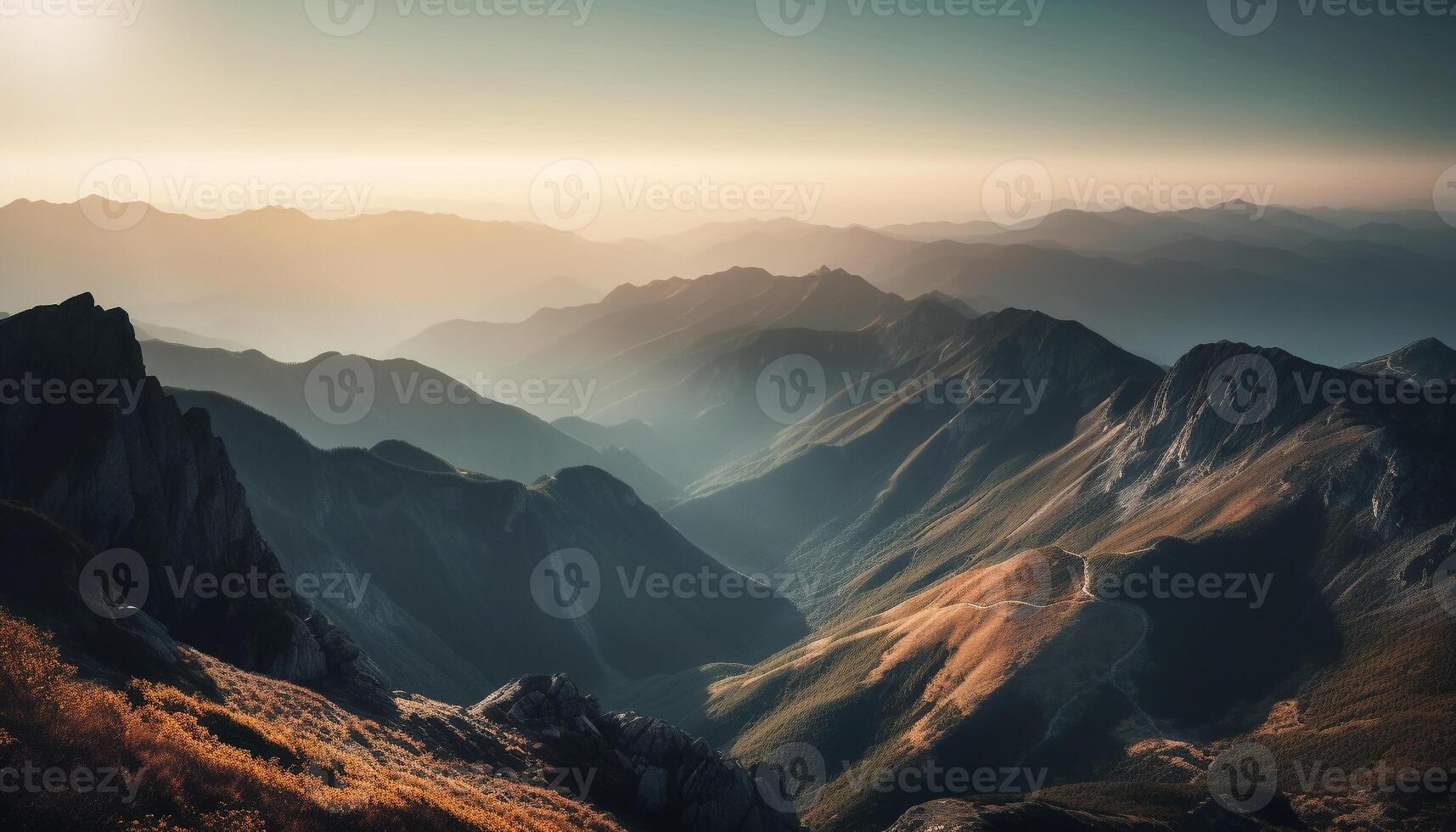 Sonnenaufgang Wandern Abenteuer zu majestätisch Berg Gipfel generiert durch ai foto