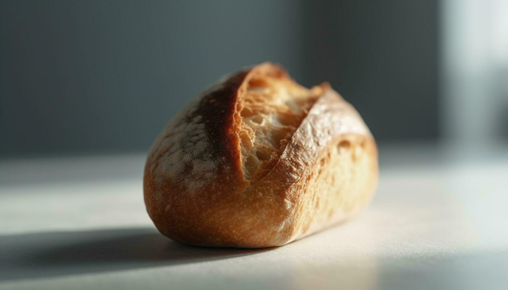 ein frisch gebacken Stangenbrot auf ein Tisch, perfekt zum Mittagessen generiert durch ai foto