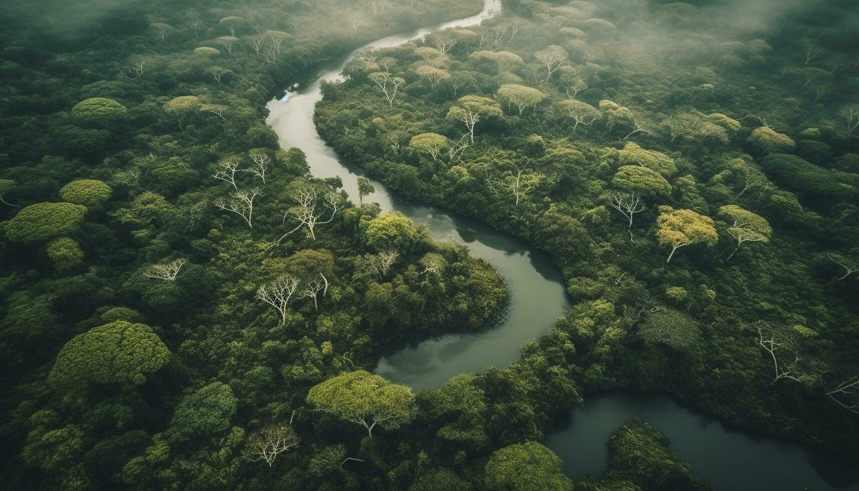 Drohne erfasst still Schönheit von Grün Wald und Berg Landschaft generiert durch ai foto