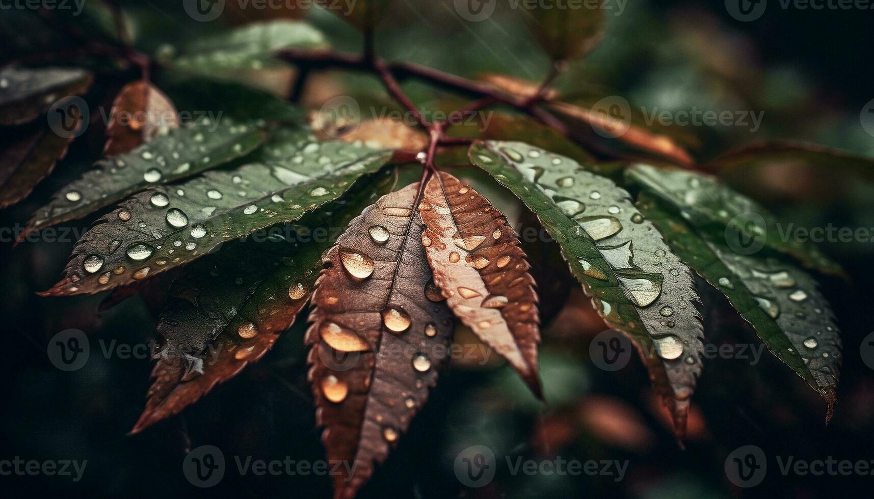 frisch Tau Tropfen auf beschwingt Grün Blatt, Natur Schönheit aufgedeckt generiert durch ai foto