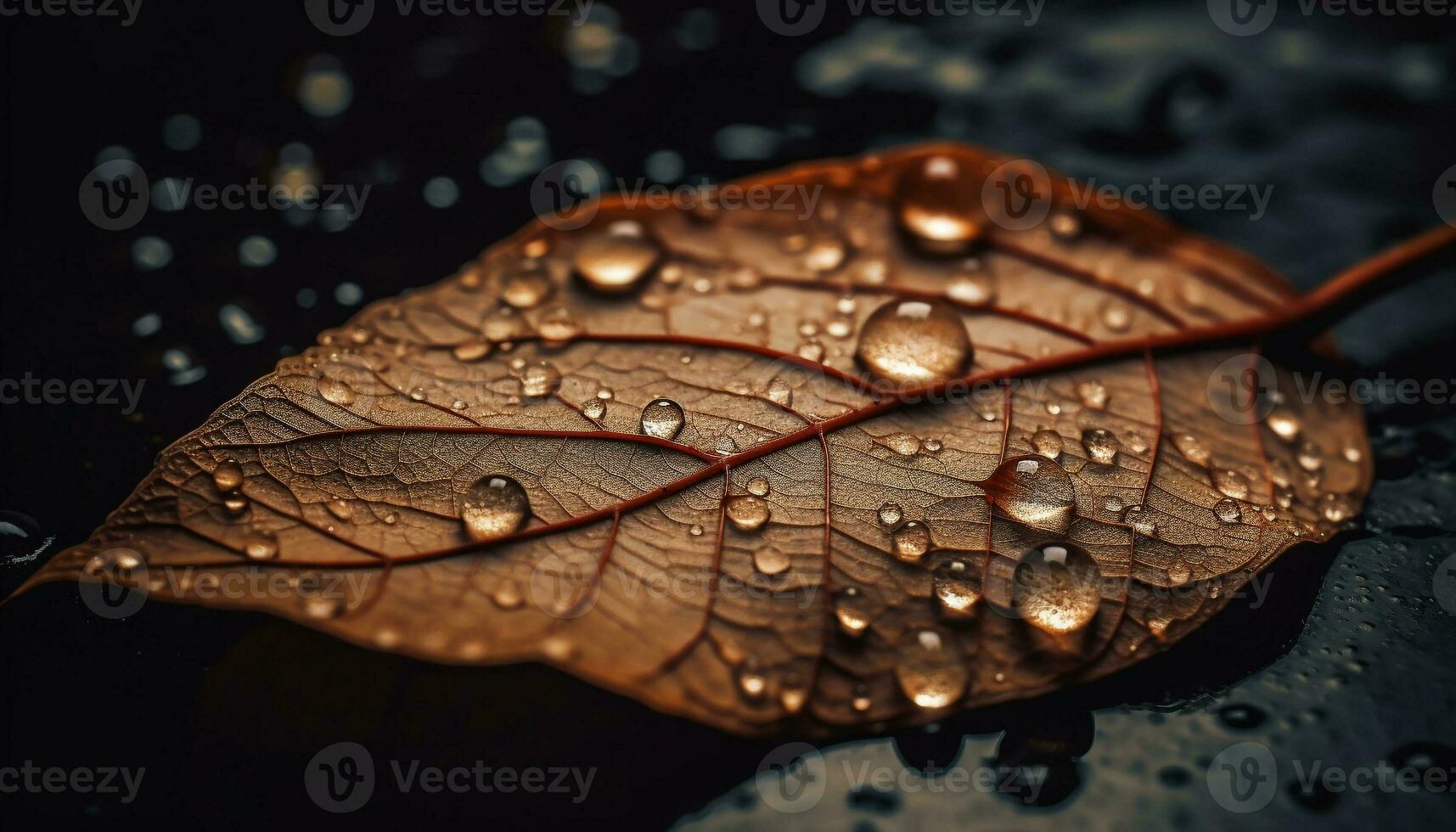 frisch Tau Tropfen auf beschwingt Grün Blatt, Natur Schönheit scheint generiert durch ai foto