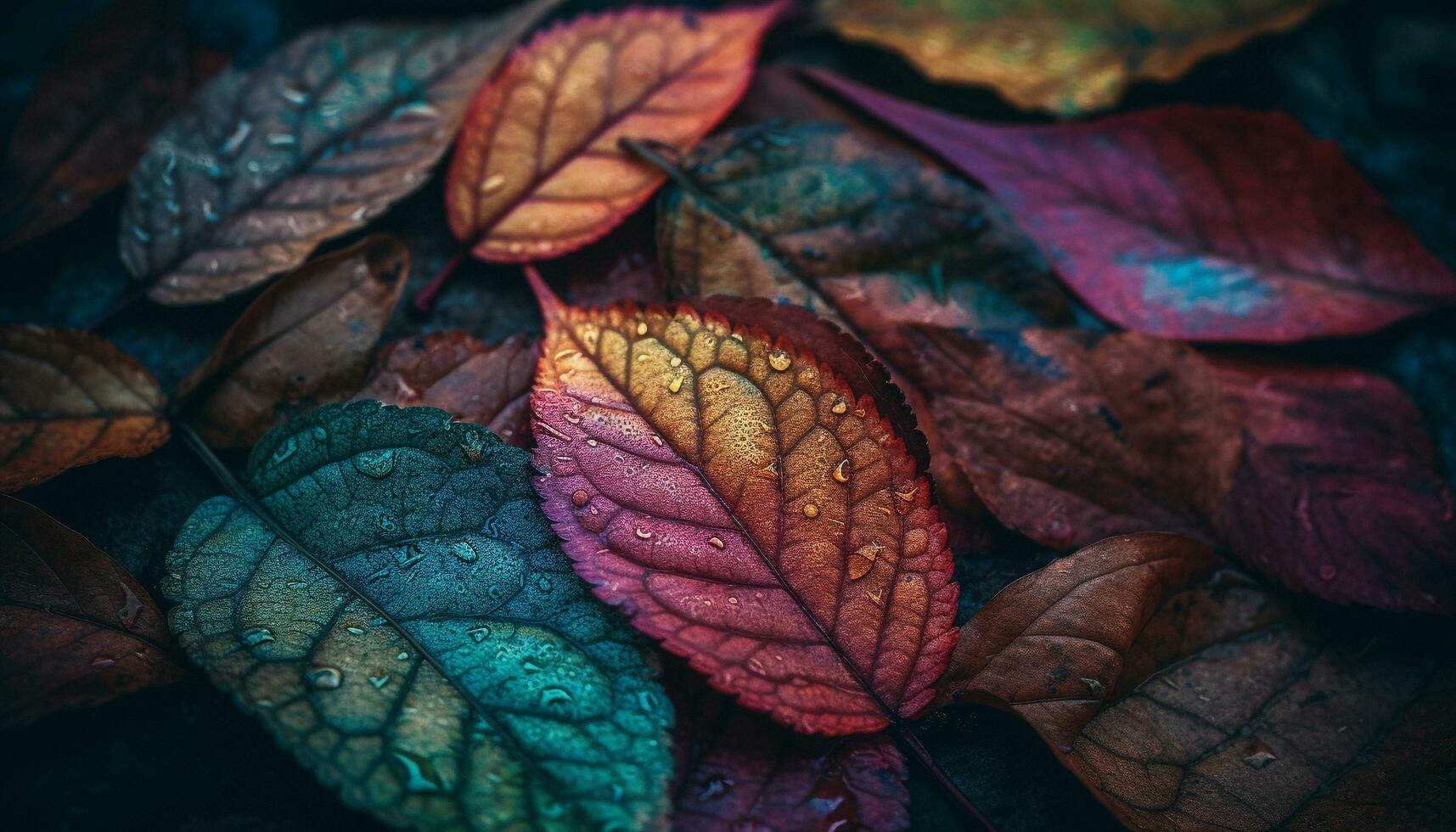 beschwingt Herbst Blätter im multi farbig Muster, ein Natur Schönheit generiert durch ai foto