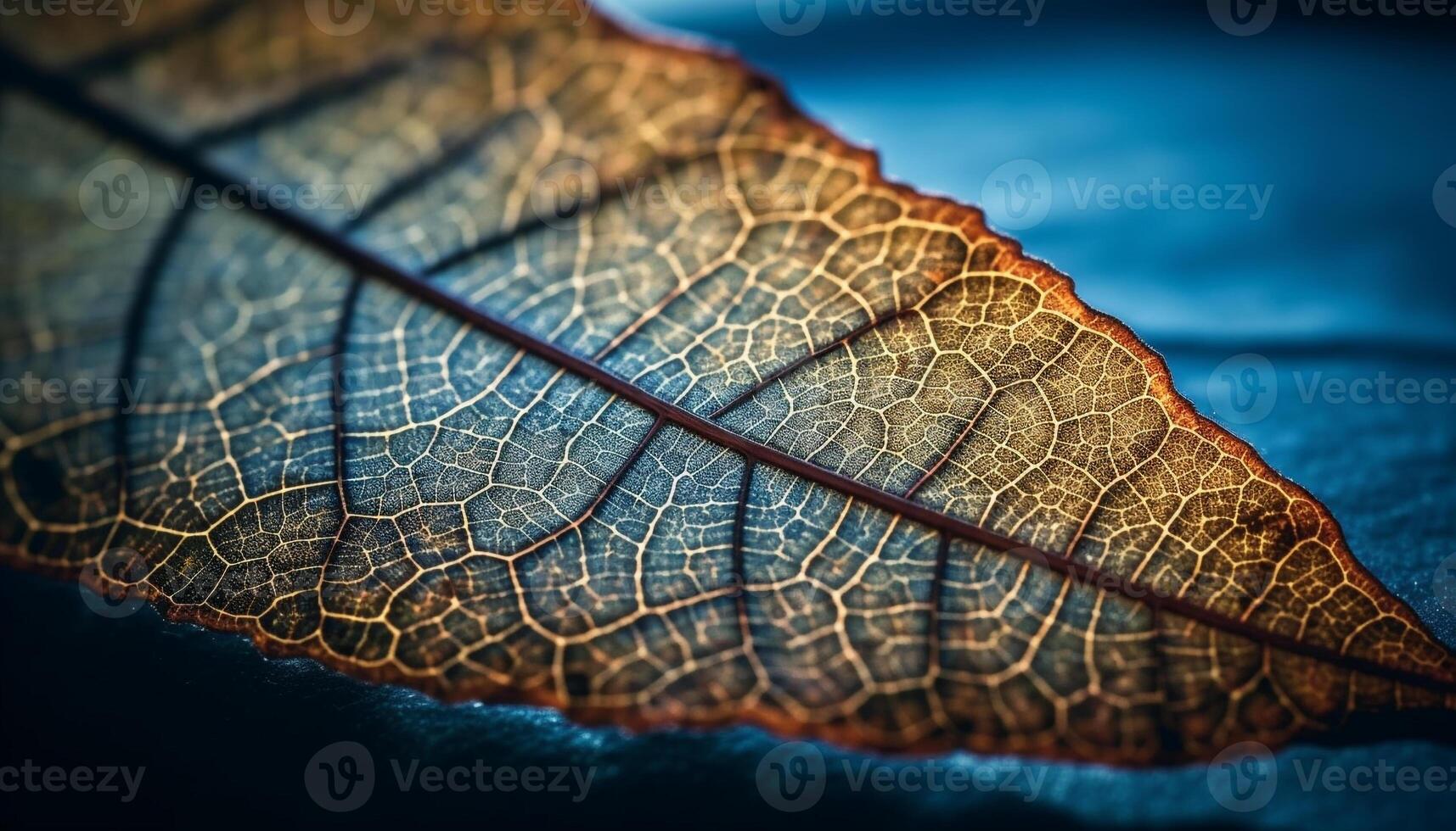 beschwingt Grün Blatt Vene Muster von hinten beleuchtet durch Herbst Sonnenlicht draußen generiert durch ai foto