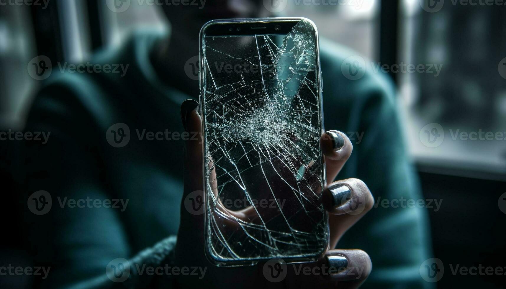 das gebrochen berühren Bildschirm Telefon ist ein Achtung während Fahren generiert durch ai foto