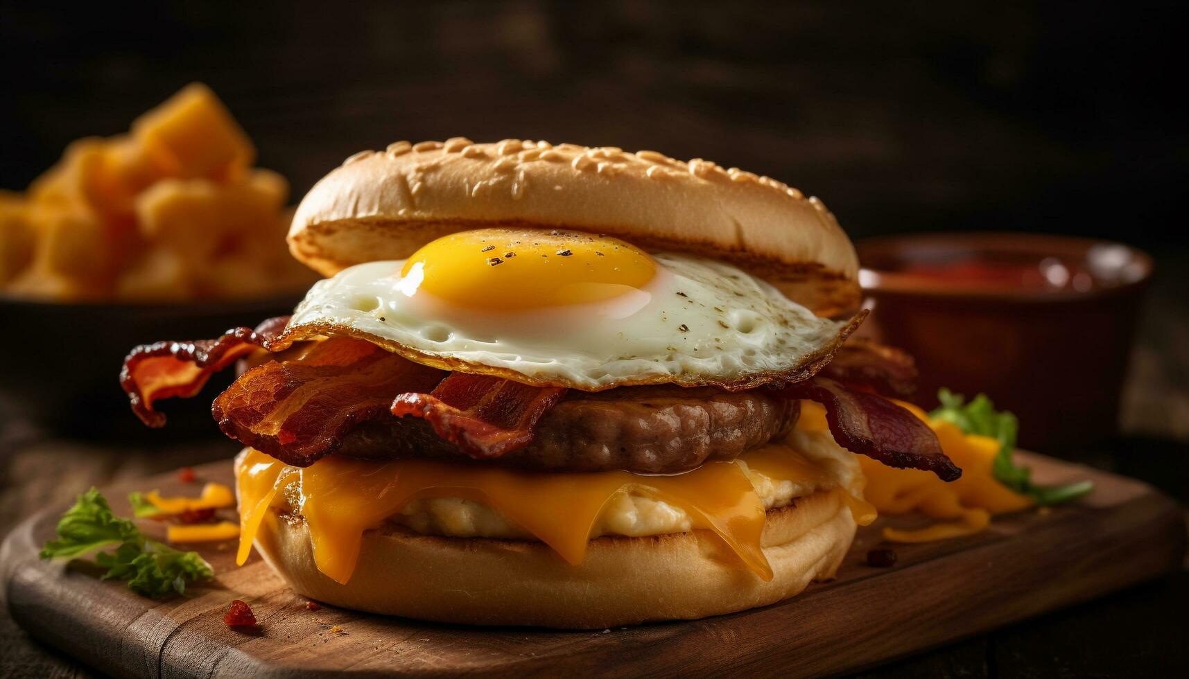 gegrillt Schweinefleisch Sandwich auf rustikal Brot mit geschmolzen Cheddar Käse generiert durch ai foto