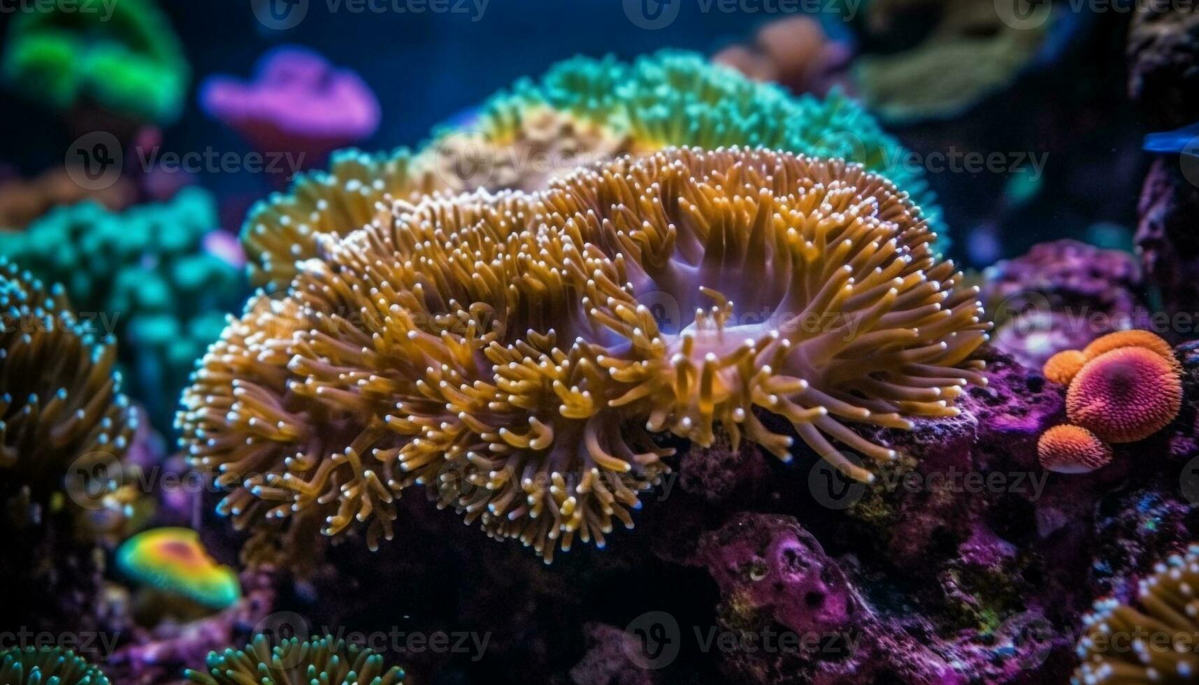 tief unter, Clown Fisch gedeihen im natürlich Schönheit von Koralle generiert durch ai foto