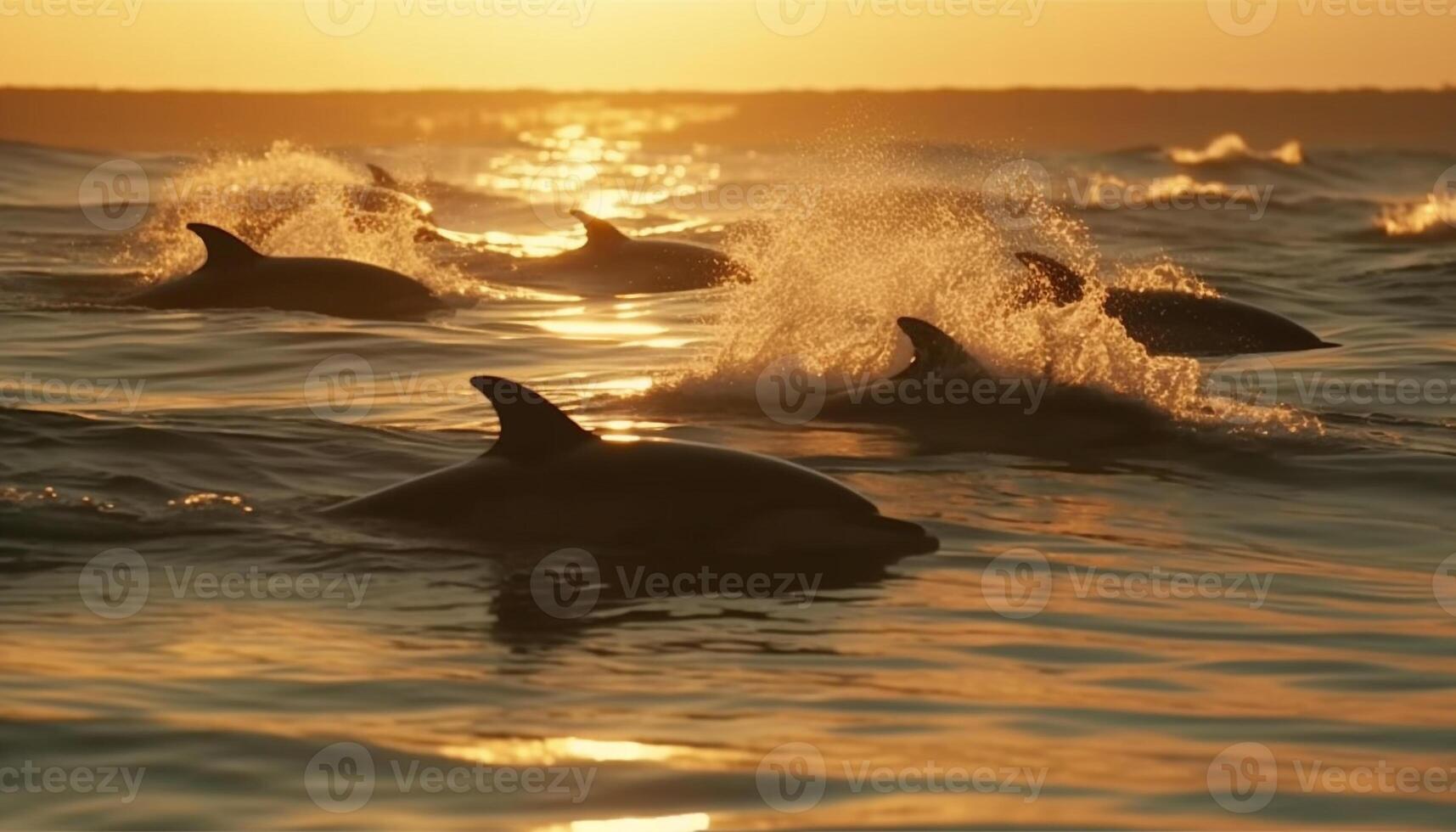 majestätisch Mörder Wal Schwanz planschen im still Sonnenuntergang Wasser generiert durch ai foto