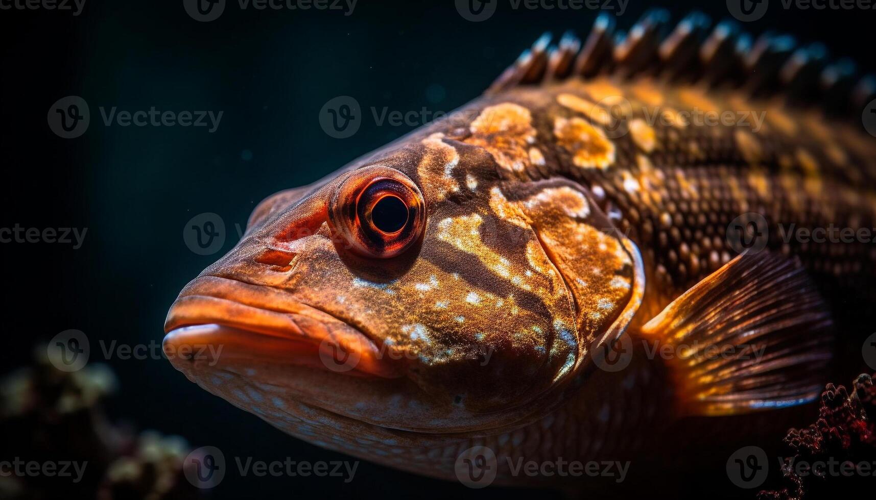 das gestreift Ballonfisch schwimmt im das schön rot Meer generiert durch ai foto