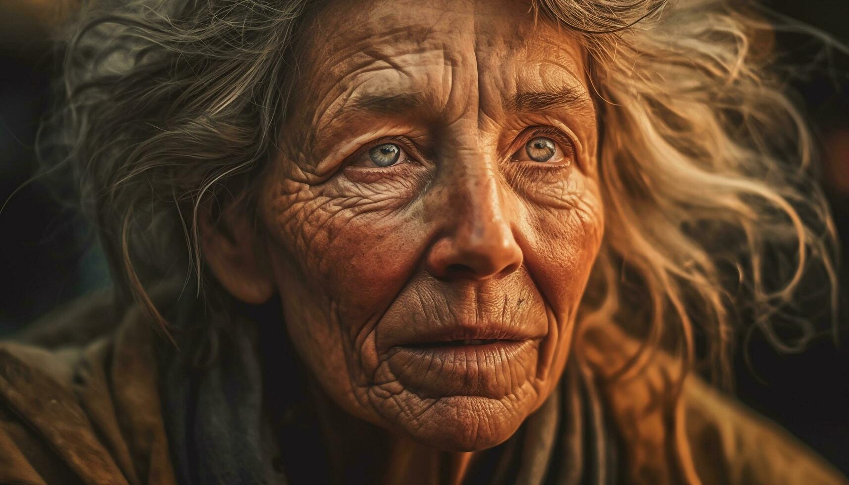 heiter Senior Frau lächelnd, Umarmen Schönheit von Natur draußen generiert durch ai foto