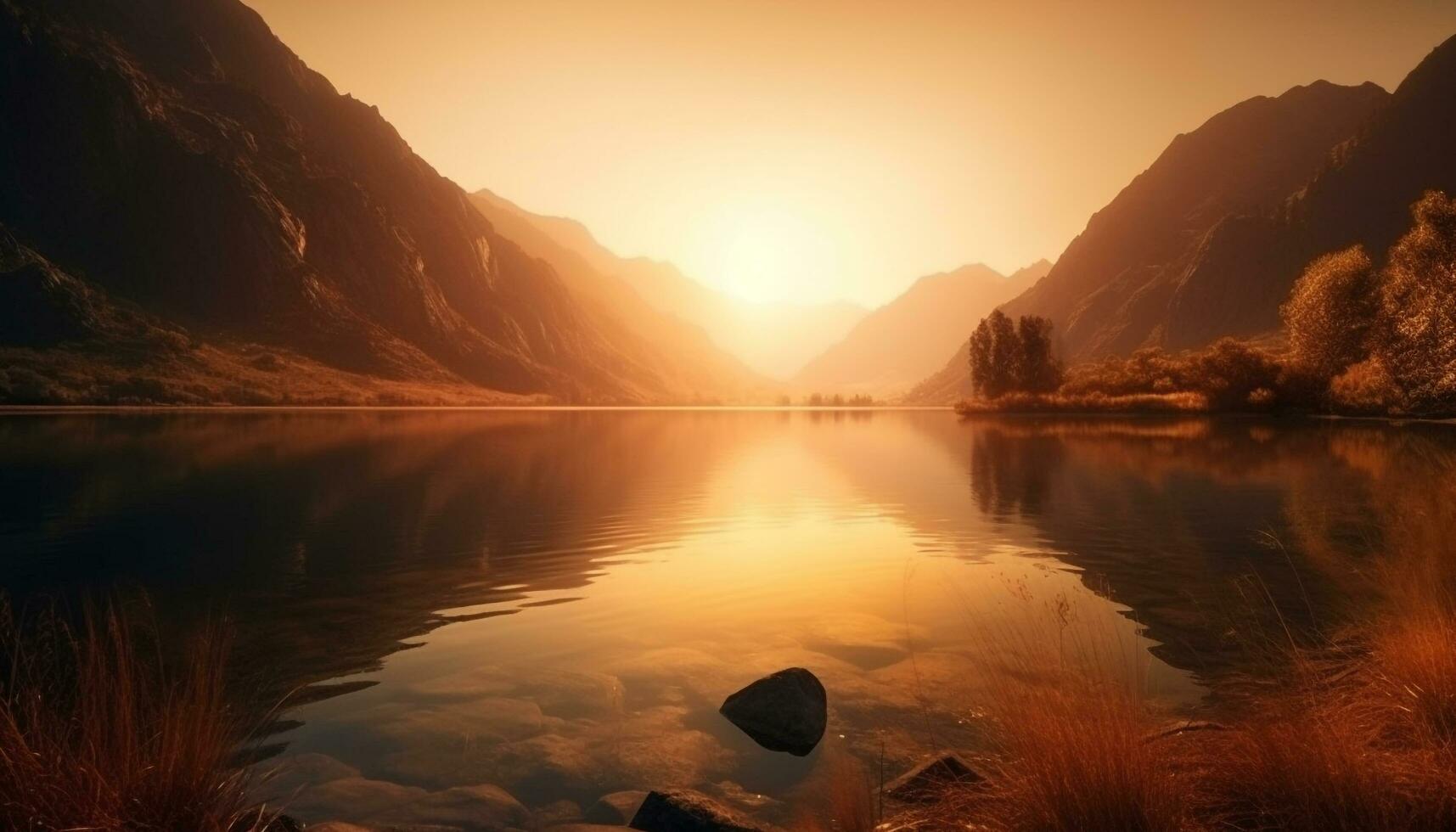 majestätisch Berg Angebot spiegelt still Sonnenuntergang, ein Natur Schönheit generiert durch ai foto