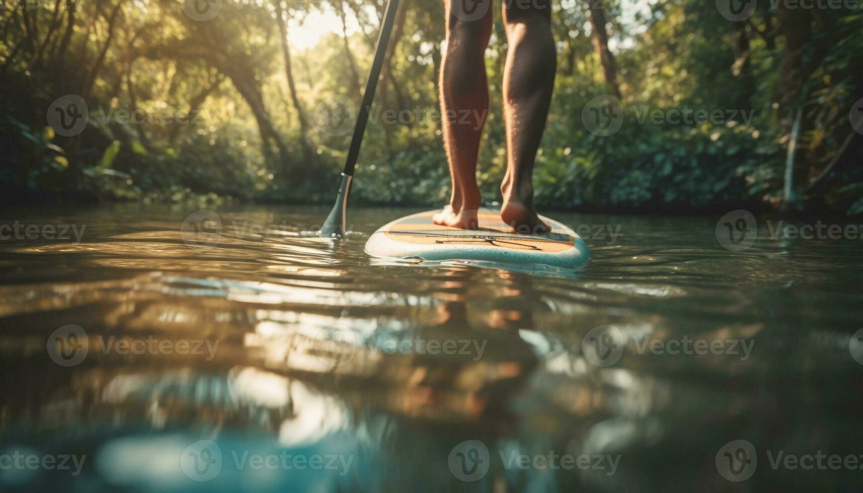 einer Person Paddeln ein Kanu, genießen still Natur Betrachtung generiert durch ai foto