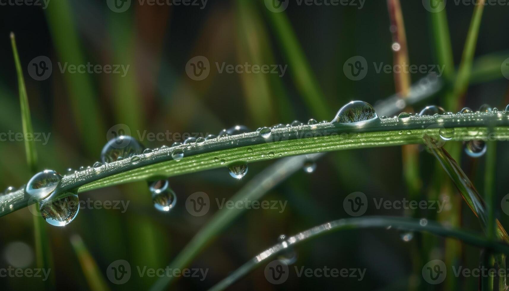 frisch Tau Tropfen auf Grün Blätter, Natur Schönheit im Fokus generiert durch ai foto