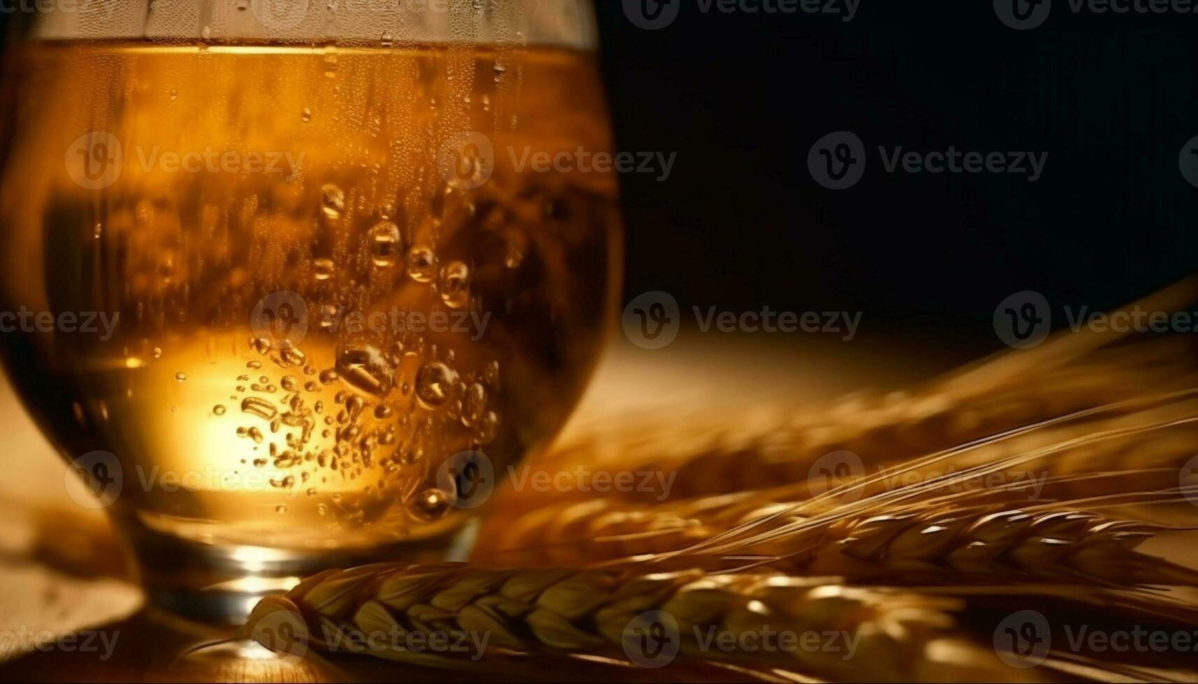 ein schaumig Bier Glas auf ein hölzern Tisch, perfekt Erfrischung generiert durch ai foto