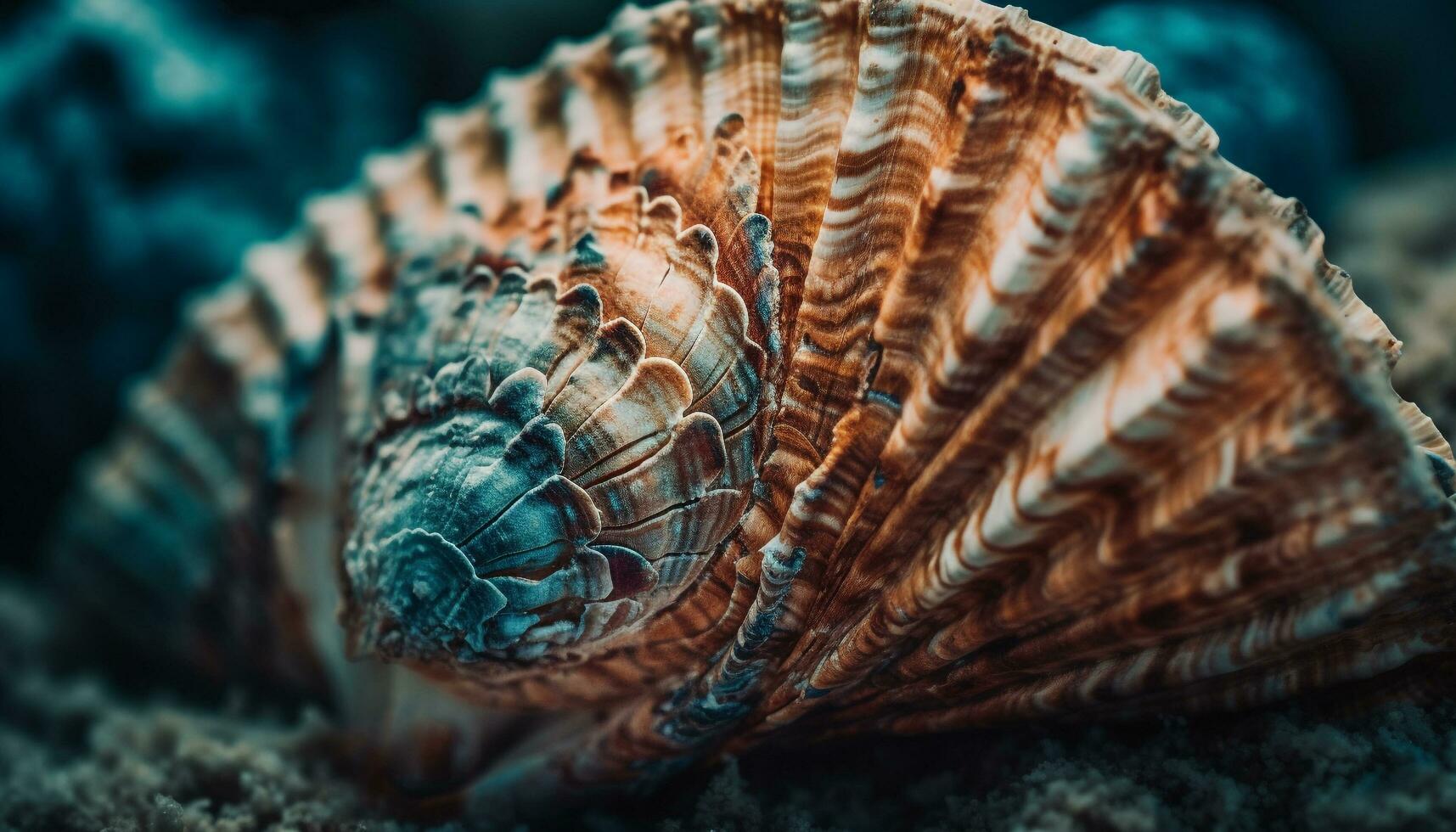 schön Spiral- Muschel, ein Souvenir von unter Wasser Urlaube im tropisch Riffe generiert durch ai foto