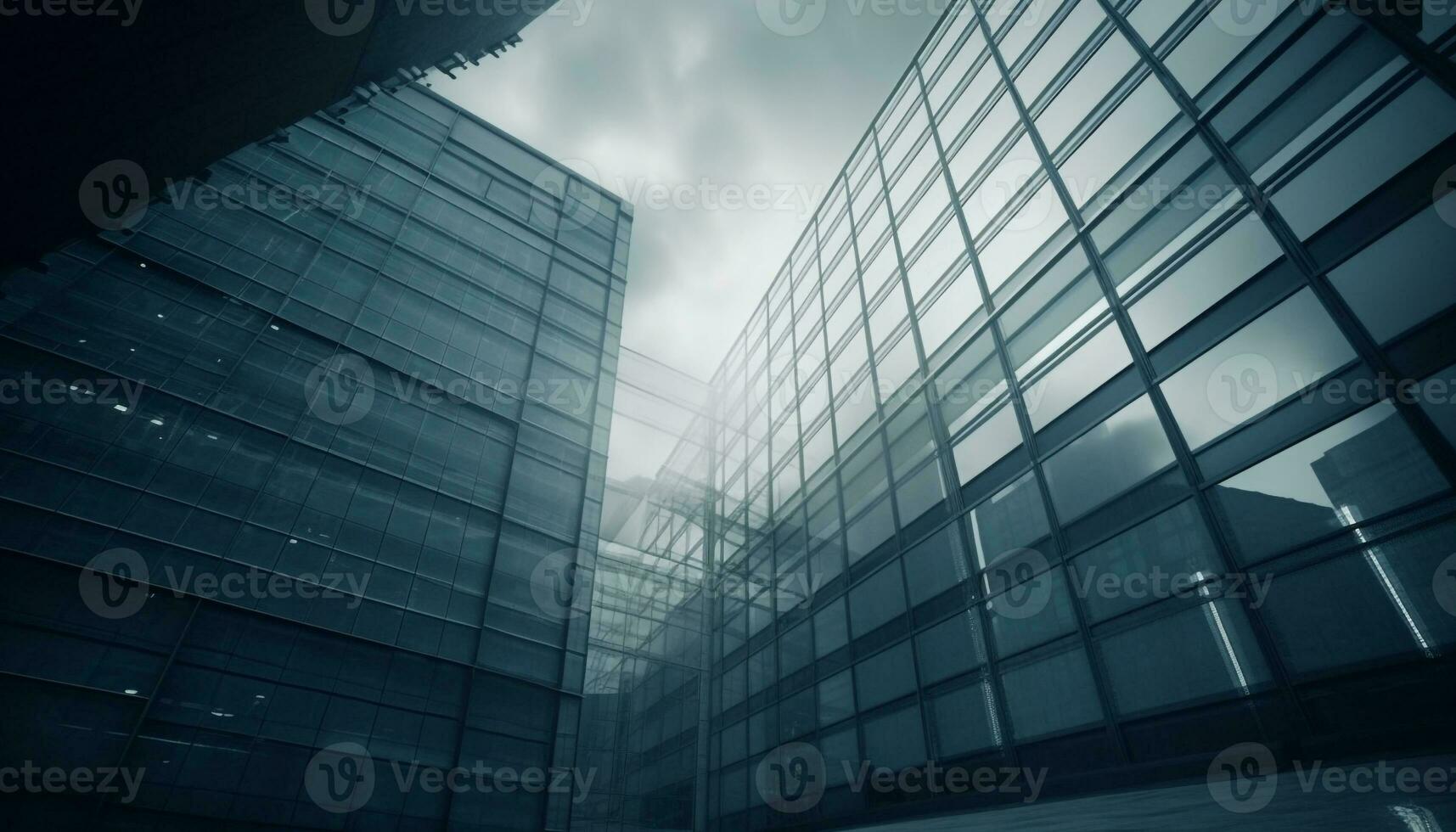 ein modern Wolkenkratzer Blau Glas Fassade spiegelt das Stadt abstrakt Design generiert durch ai foto