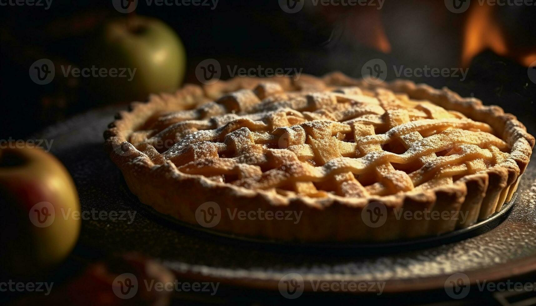 frisch gebacken Apfel Kuchen, ein Süss Genuss zum Herbst Heißhunger generiert durch ai foto