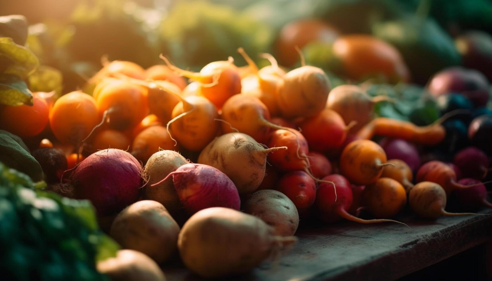 reichlich Ernte von gesund, organisch Gemüse zum ein nahrhaft Mahlzeit generiert durch ai foto