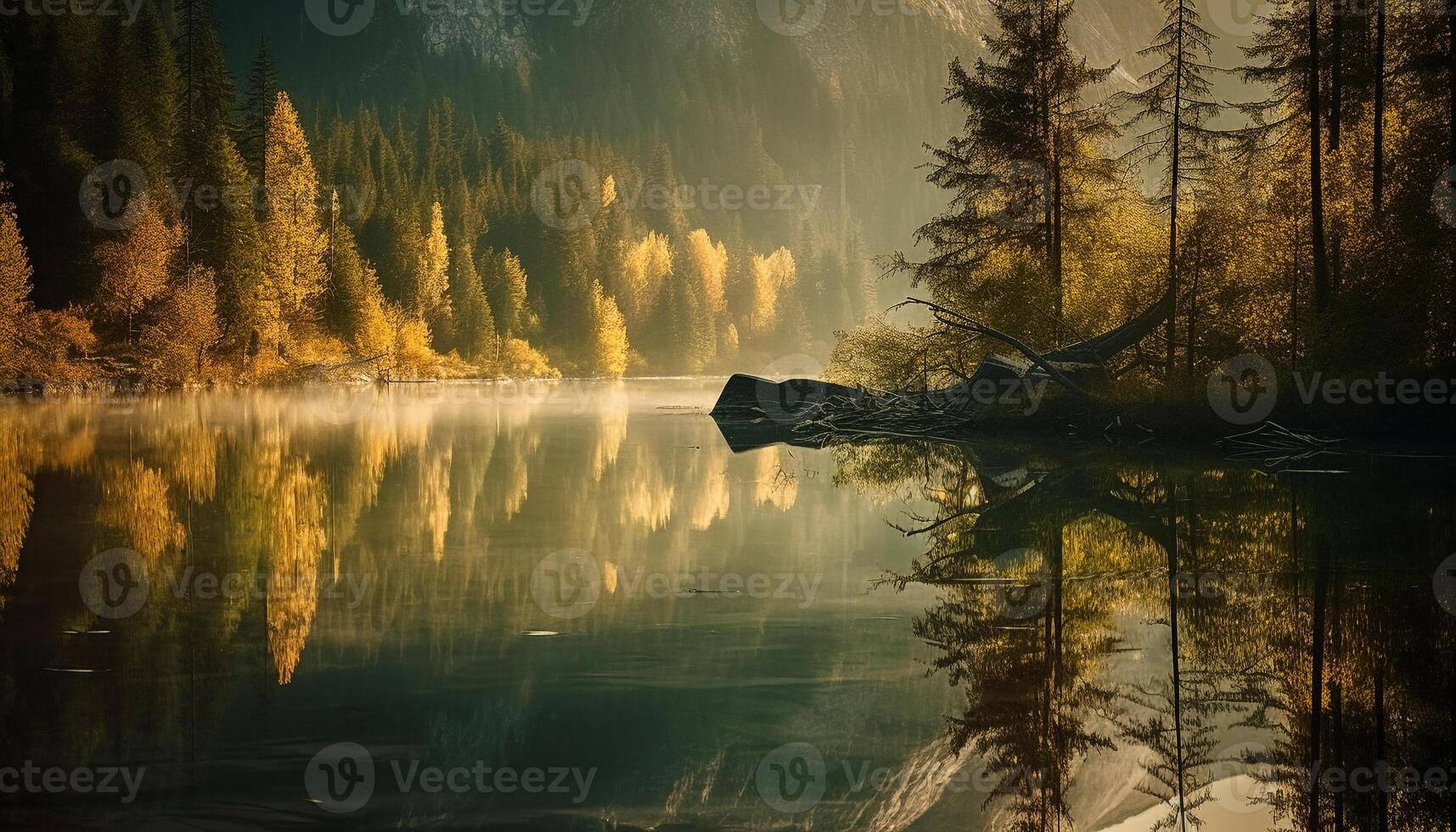 still Herbst Wald spiegelt multi farbig Schönheit im Natur Stille generiert durch ai foto