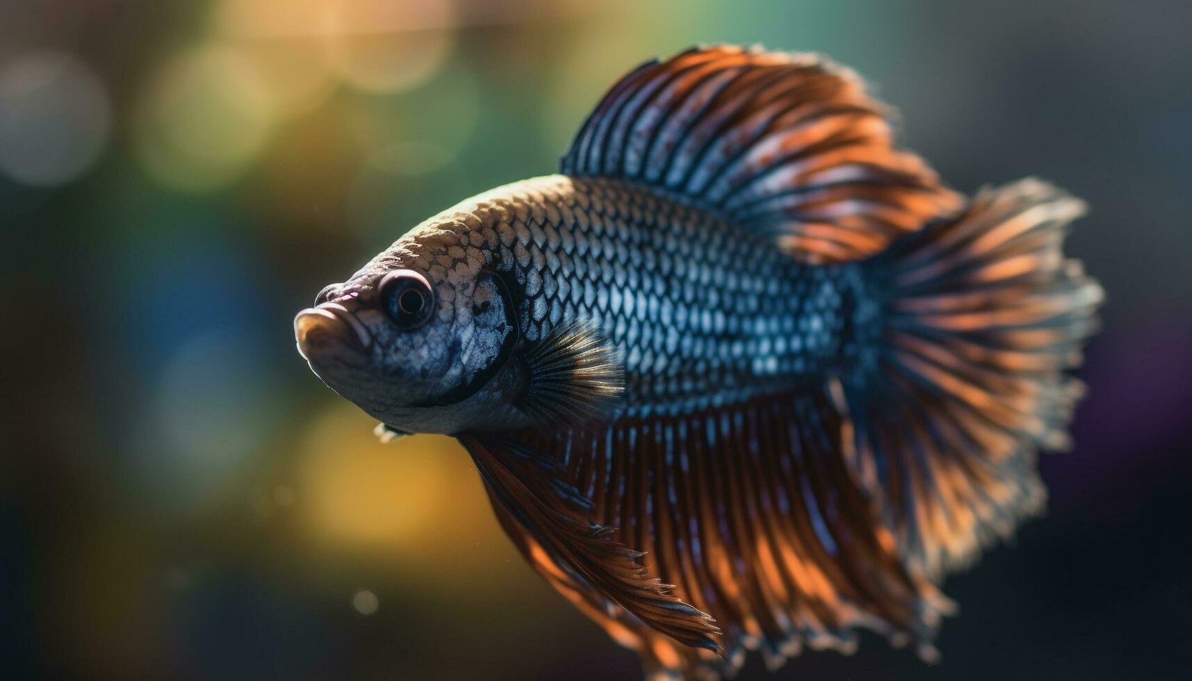 aggressiv Siamese Kampf Fisch zur Schau stellen multi farbig Schwänze im Aquarium Luxus generiert durch ai foto