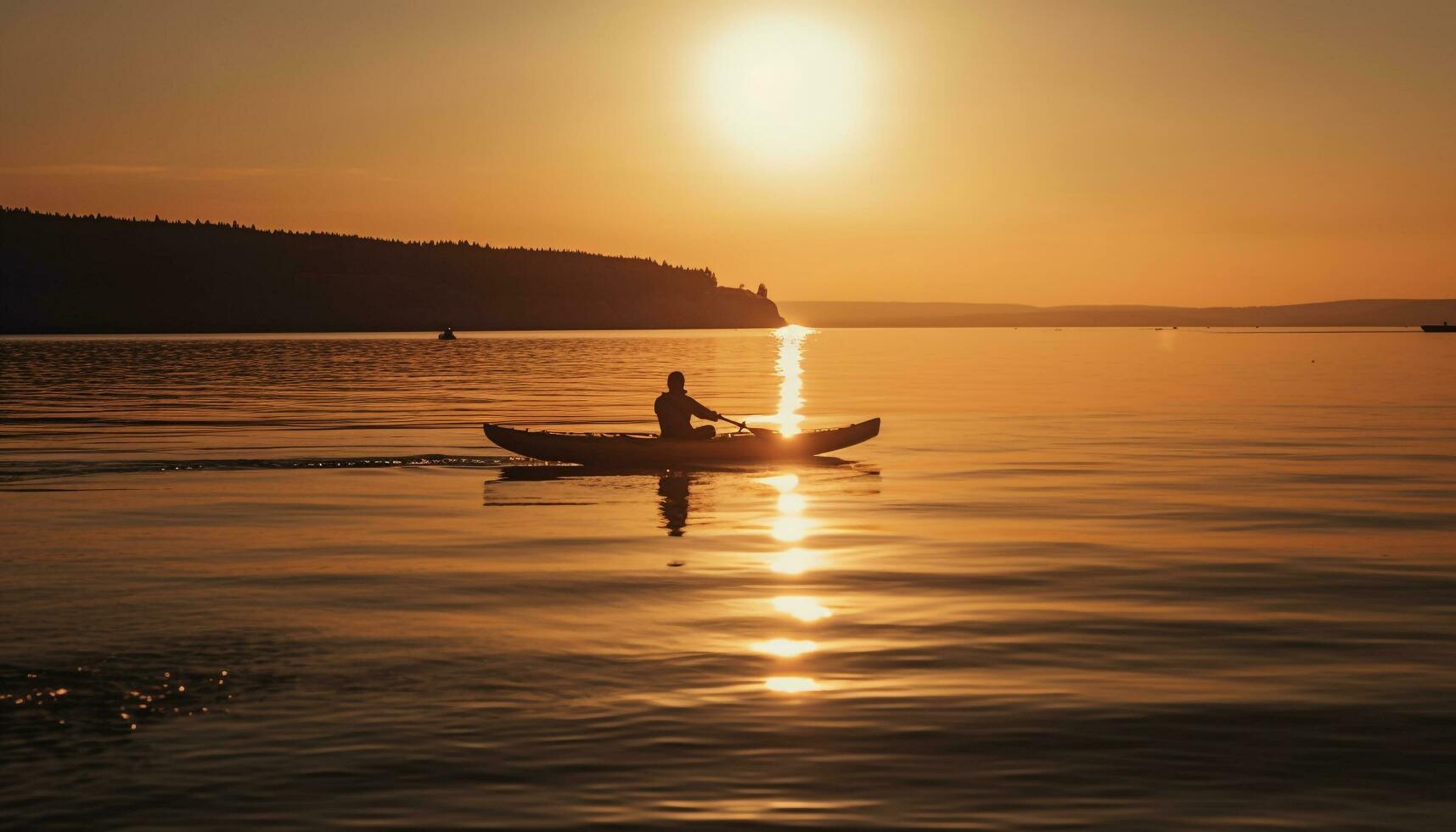 Männer und Frauen Kanusport beim Sonnenuntergang, ein still Freizeit Aktivität generiert durch ai foto