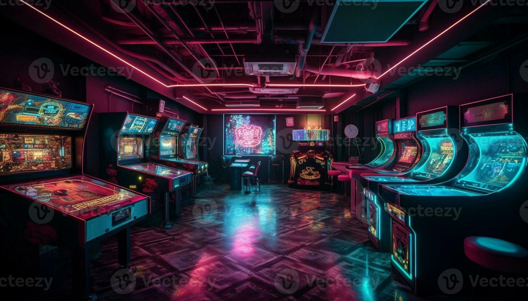 modern Kasino Bar leuchtet Freizeit Spiele mit futuristisch Maschinen generiert durch ai foto