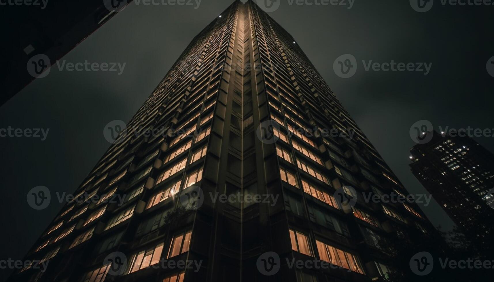 modern Wolkenkratzer leuchtet Stadt Horizont mit futuristisch die Architektur und Betrachtung generiert durch ai foto