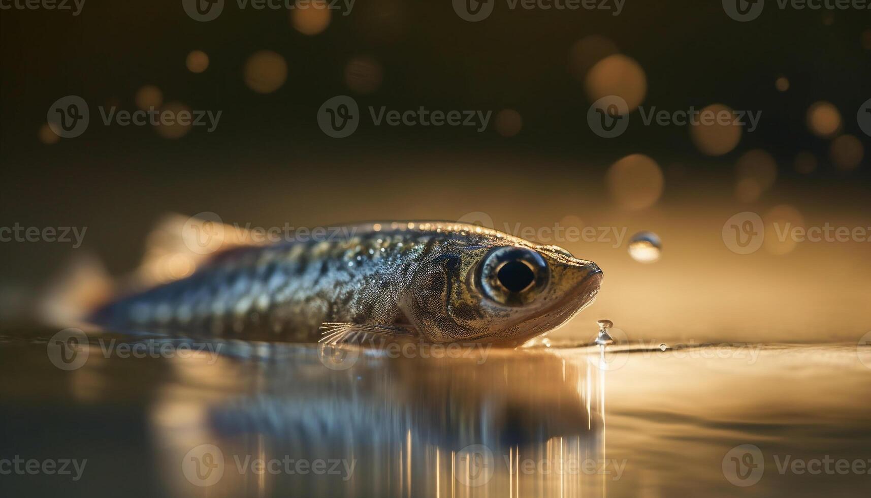 das glänzend Fisch Auge spiegelt das still Sonnenuntergang natürlich Schönheit generiert durch ai foto