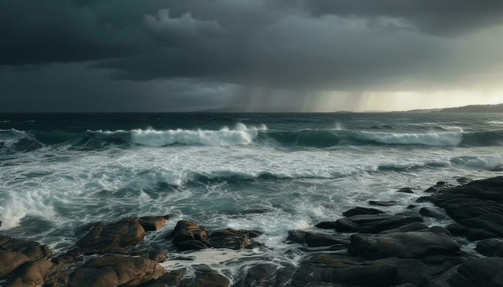 dramatisch Himmel und Rau Surfen erstellen Scheu inspirierend Seelandschaft Schönheit generiert durch ai foto