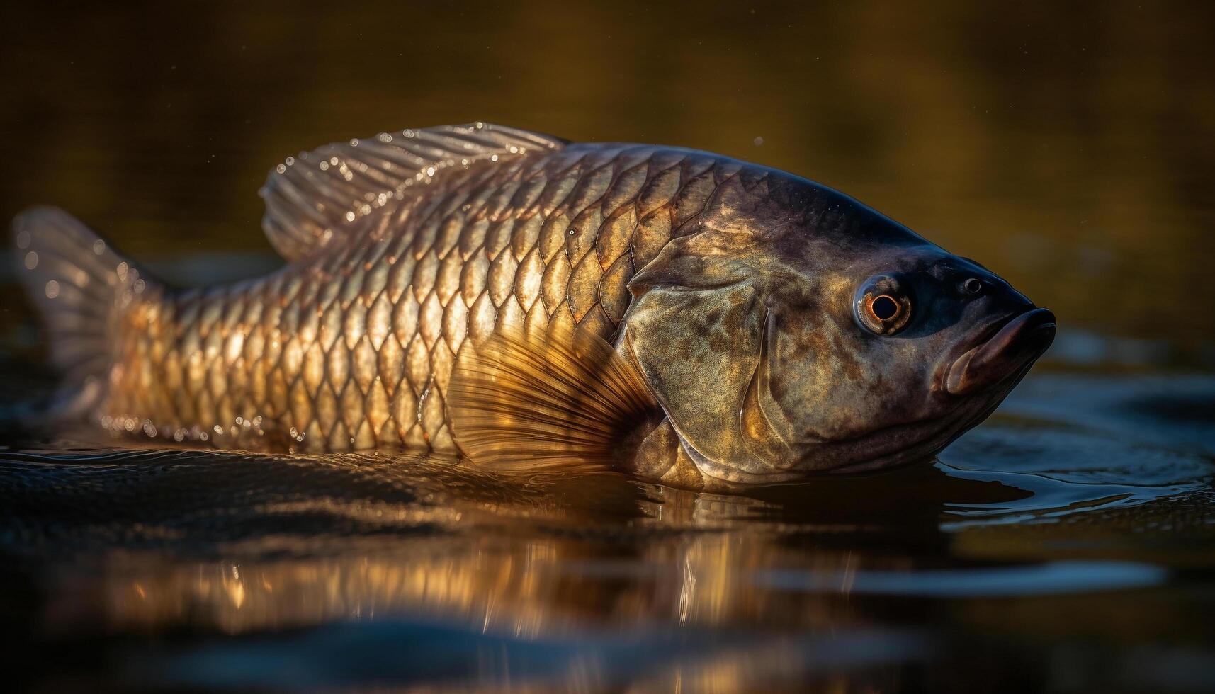 das Gelb Karpfen Betrachtung im das Teich zeigt an natürlich Schönheit generiert durch ai foto