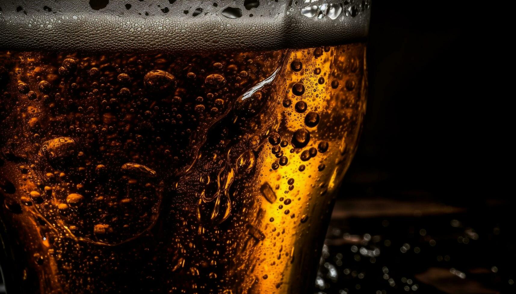 ein schaumig trinken im ein Gold farbig Bier Glas auf Holz generiert durch ai foto