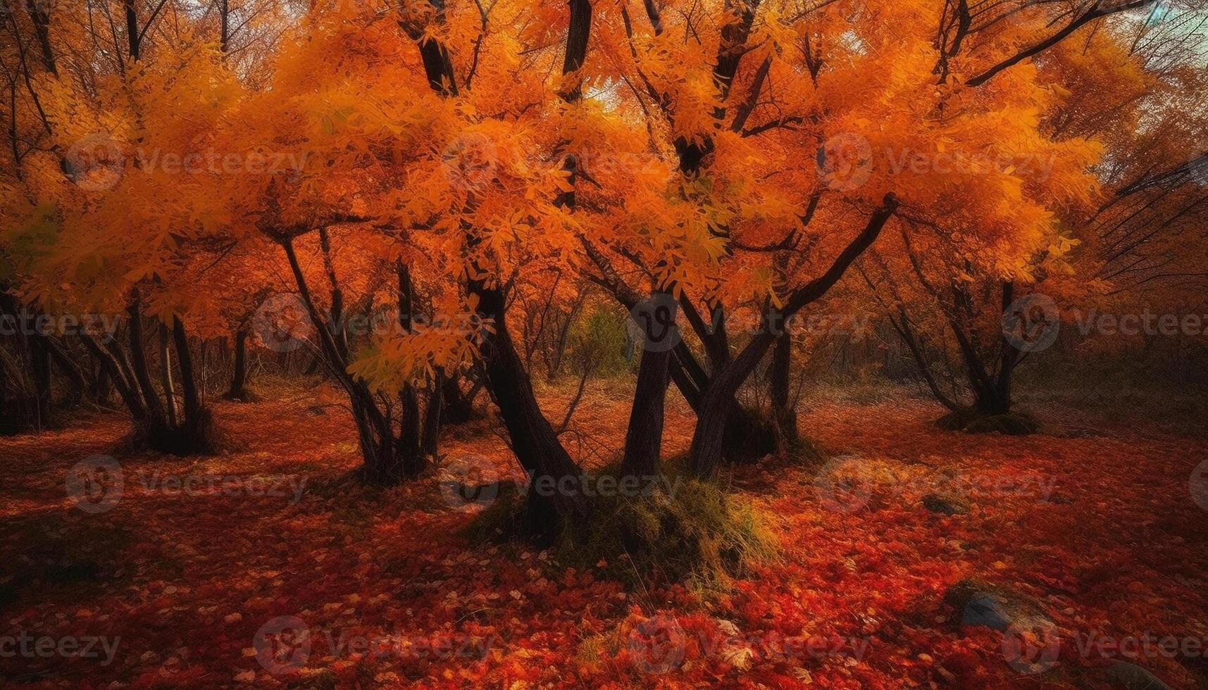 das beschwingt Ahorn Baum leuchtet das still Herbst Wald generiert durch ai foto