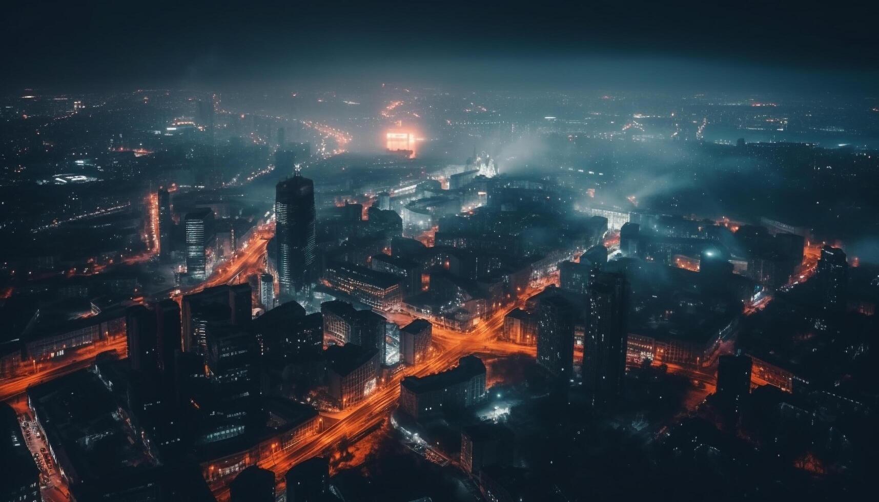 Dämmerung Stadt Horizont leuchtet mit lebhaft Nachtleben generiert durch ai foto
