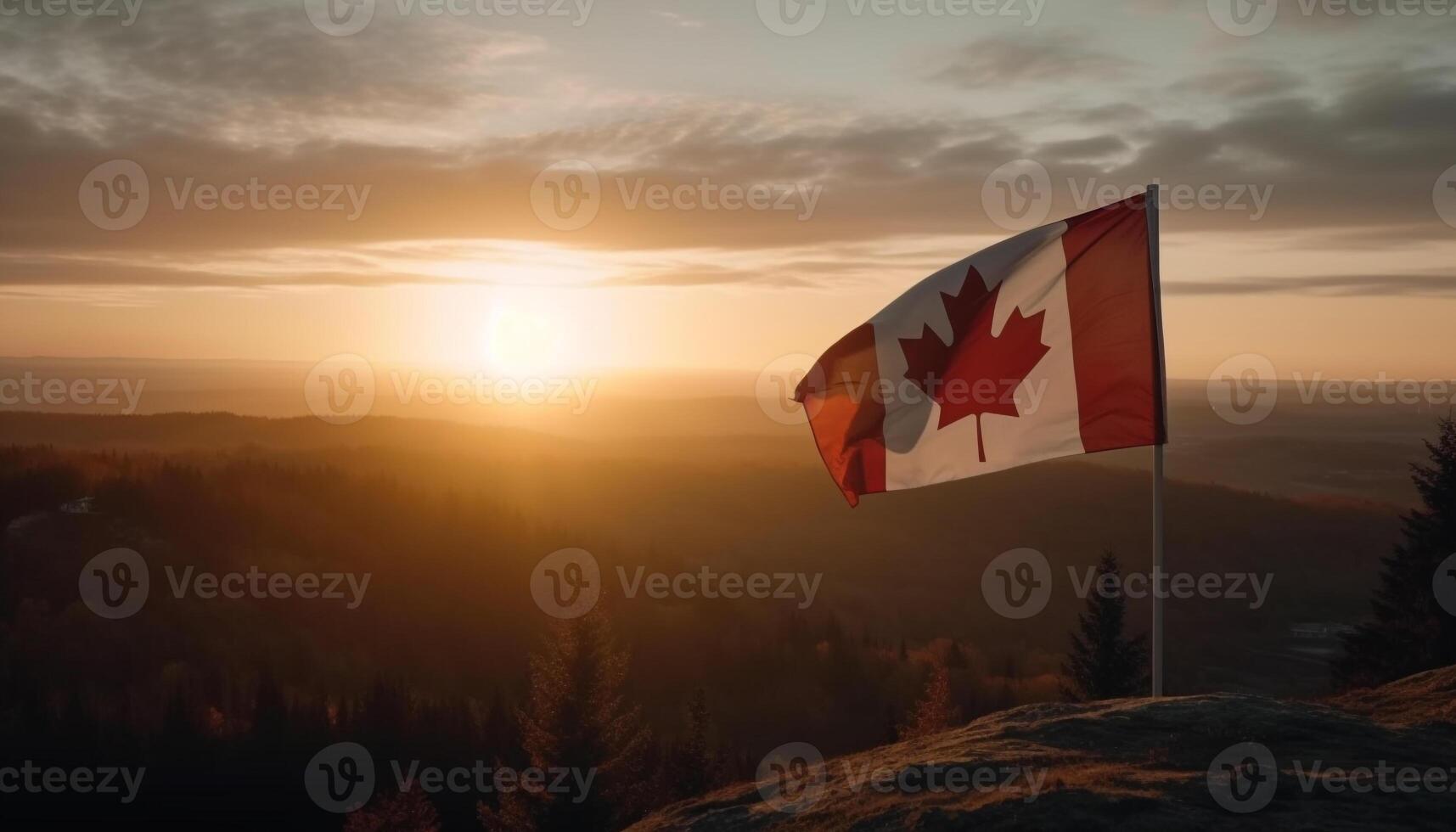 majestätisch Berg Angebot zurück zündete durch Orange Sonnenlicht generiert durch ai foto