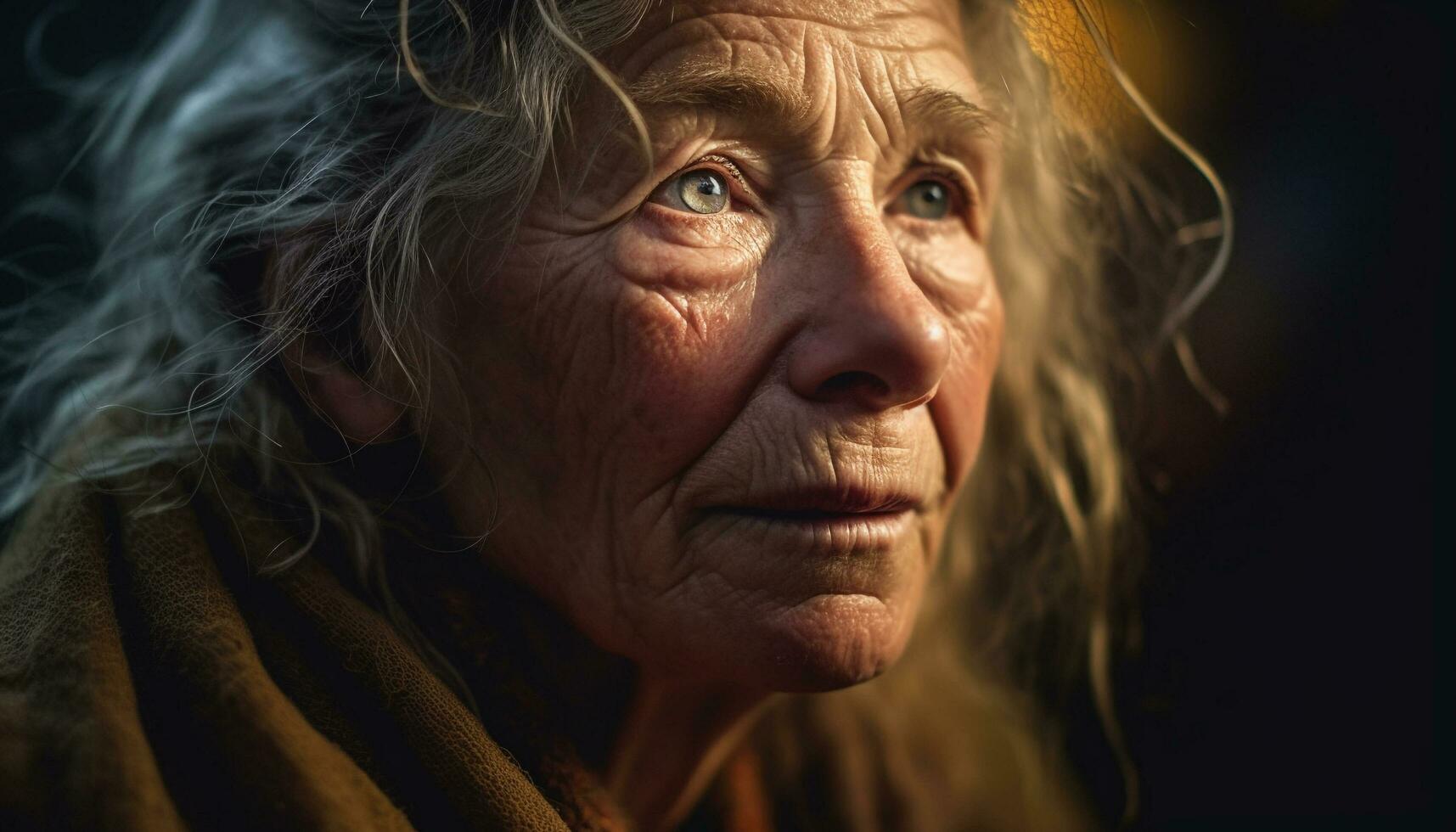 einer Senior Frau nur, faltig und traurig, suchen Weg generiert durch ai foto