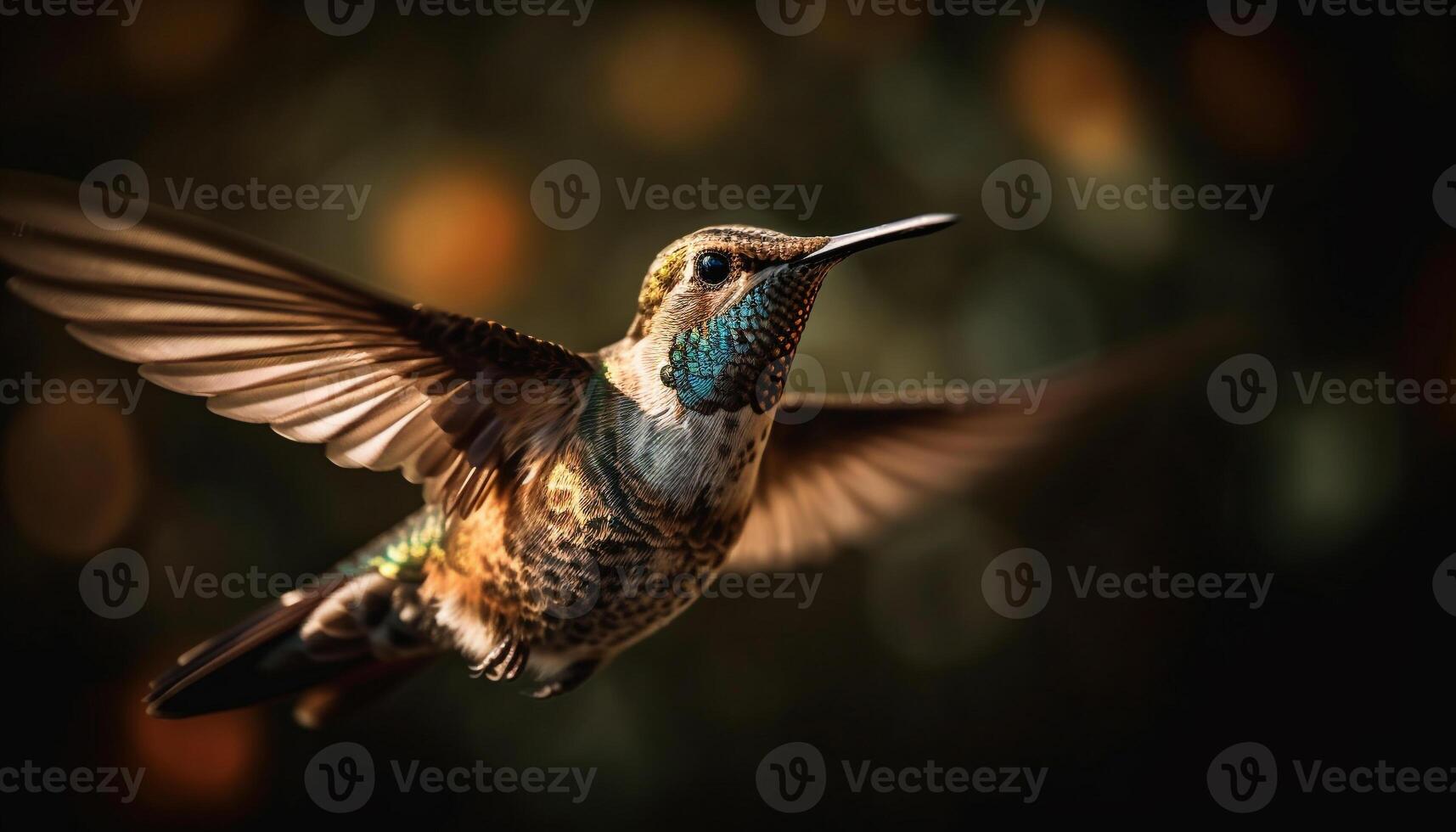 rufous Kolibri flattern Flügel im Mitte Luft generiert durch ai foto