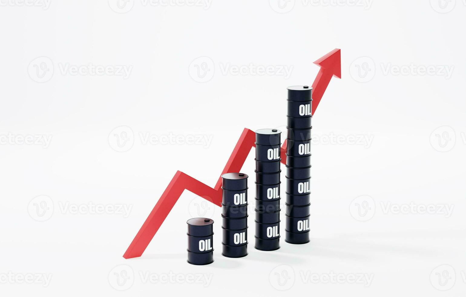 steigend Öl Preis Pfeil Diagramm das Wachstum von roh Öl von das hoch Nachfrage Krise von das Energie Industrie oder Benzin. 3d Wiedergabe, 3d Illustration foto