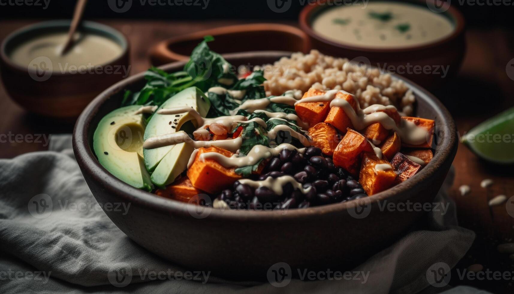 gesund Vegetarier Mahlzeit frisch Salat mit Gemüse generiert durch ai foto